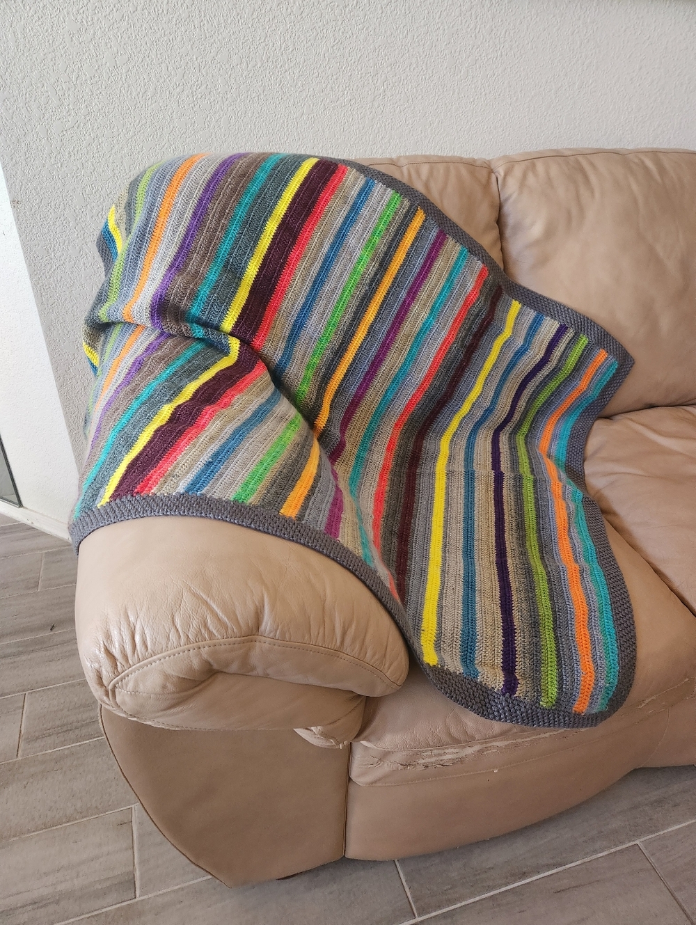 Handmade Baby Toddler Blanket Multicolor Stripes Crochet Wool Blend Afghan Knit